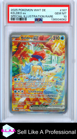 KELDEO EX SPECI4L ILLUSTRATION RARE POKEMON GER WHT DE-WHT FLARE 2025 167 PSA 10 - Image 1
