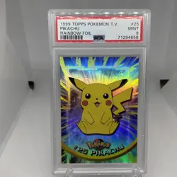 1999 Topps Pokemon TV #25 Pikachu Rainbow Foil PSA 9 NM/MT - Image 1