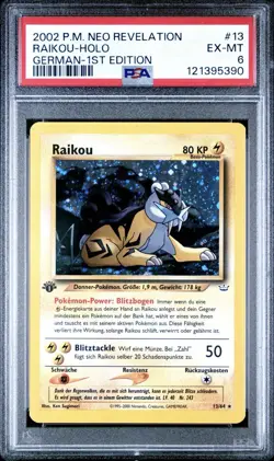 2002 Pokemon GERMAN 1st Edition Neo Revelation Raikou Holo 13/64 PSA 6 EX-MT - Image 1