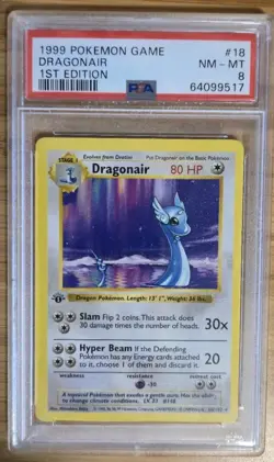 1999 Pokemon TCG Dragonair 018/102 Base Set Shadowless 1st Edition PSA 8 + Gift! - Image 1