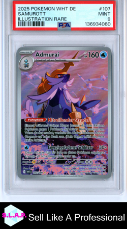 SAMUROTT ILLUSTRATION RARE POKEMON GERMAN WHT DE-WHITE FLARE 2025 107 PSA 9 - Image 1