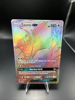 Pokemon TCG Tauros GX Full Art Holo Rainbow Rare Card Sun & Moon 156/149 - Image 1