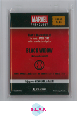 BLACK WIDOW PANINI MARVEL ANTHOLOGY BADGE CARD WITH MANUFACTURED PATCH 2025 ENG - Image 2