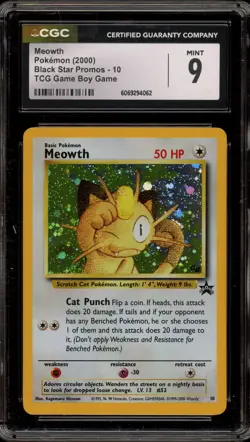 Pokemon Meowth TCG Game Boy Black Star Holo Promo #10 CGC 9 Mint - Image 1
