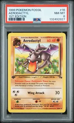 1999 Pokemon 1st Edition Fossil #16 Aerodactyl PSA 8 Card NM-MINT Trusted Seller - Image 1