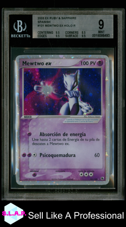 MEWTWO EX HOLO R 2003 POKEMON EX RUBY AND SAPPHIRE SPANISH 101 BGS 9 - Image 1