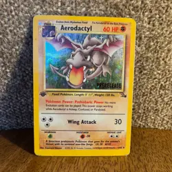 Aerodactyl 1/62 Pokemon Card: 1st Edition Fossil Rare Holo Prerelease - Image 1