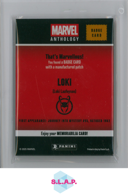 LOKI PANINI MARVEL ANTHOLOGY BADGE CARD WITH MANUFACTURED PATCH 2025 ENGLISH - Image 2