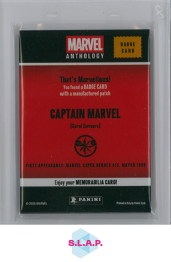 CAPTAIN MARVEL PANINI MARVEL ANTHOLOGY BADGE CARD WITH MANUFACTURED PATCH 2025 - Image 2