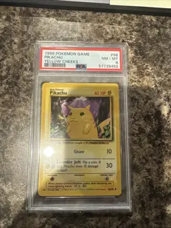 1999 Pokemon Base Yellow Cheeks PIKACHU Card #58/102 PSA 8 - Image 1
