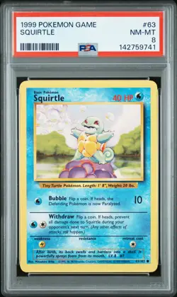 PSA 8 NM/MT 1999 UNLIMITED POKEMON BASE SET UNLIMITED #63 SQUIRTLE ENGLISH - Image 1