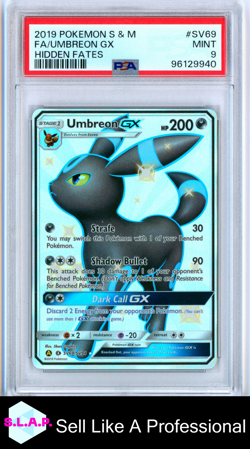 FA/UMBREON GX HIDDEN FATES POKEMON SUN & MOON HIDDEN FATES 2019 SV69 PSA 9 - Image 1