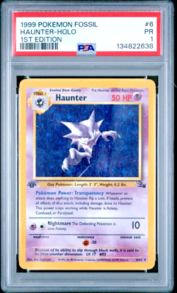PSA 1 1ST EDITION 1999 Pokemon Fossil Haunter Holo 6/62 Holo Foil WOTC - Image 1
