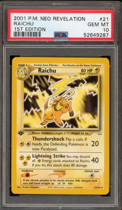 Pokemon Raichu Neo Revelation 1st Edition Rare #21 PSA 10 Gem Mint - Image 1