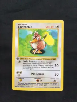 Pokemon Cards: Base Set 1st Edition Uncommon: Farfetch'd 27/102 - Image 1