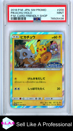 PIKACHU-HOLO P.M. CARD FRIENDLY SHOP POKEMON JAPANESE SM PROMO 2018 200 PSA 9 - Image 1