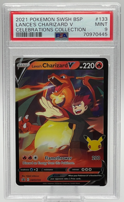 2021 POKEMON SWSH BLACK STAR PROMO #133 LANCE'S CHARIZARD V CELEBRATIONS PSA 9 - Image 1