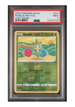 PSA 9 Mint 2022 POKEMON SWORD & SHIELD LOST ORIGIN #014 ROSELIA-REV.FOIL - Image 1