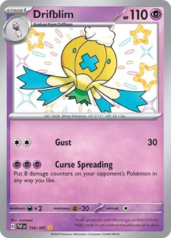 Drifblim 156/091 SV: Paldean Fates Shiny Rare Holo English Pokemon Card - Image 1