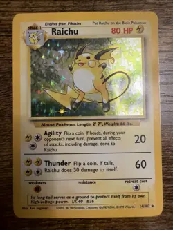 Pokemon Raichu Base Set Holo Rare 14/102 English 1999 80 MP Wizards Card - Image 1