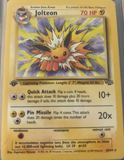 Jolteon 20/64 Jungle 1st Edition Regular Rare Pokemon Card - Image 1