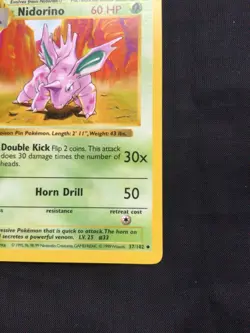 Pokemon Cards: Base Set 1st Edition Uncommon: Nidorino 37/102 - Image 4