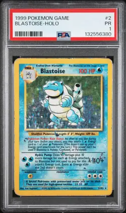 PSA 1 Blastoise 2/102 Base Set Holo Pokemon Graded Card UK - Image 1