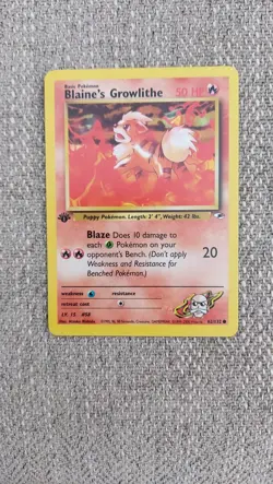 Pokemon TCG Blaine's Growlithe 1st Edition Gym Heroes 62/132 Near Mint WOTC - Image 1