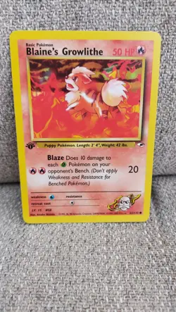 Pokemon TCG Blaine's Growlithe 1st Edition Gym Heroes 62/132 Near Mint WOTC - Image 2