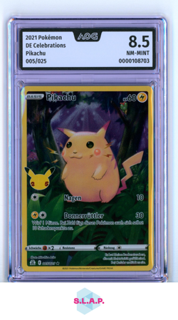 PIKACHU POKEMON 2021 005/025 CELEBRATIONS AOG 8.5 - Image 1