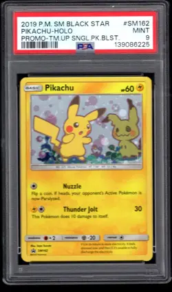 2019 POKEMON BLACK STAR PIKACHU HOLO PROMO TEAM UP SM162 PSA 9 MINT 5A - Image 1