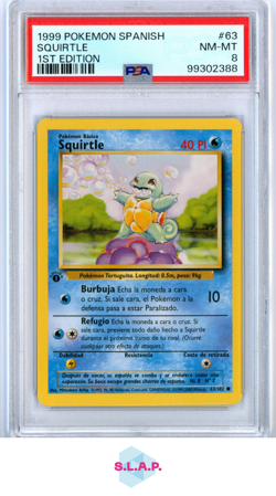 SQUIRTLE POKEMON 63 1999 BASE SET 1ST EDITION COMMON SPANISCH PSA 8 - Image 1