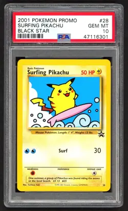 Pokemon Cards - PSA 10 Surfing Pikachu 28 - Black Star Promo - GEM MT - PSA10 - Image 1