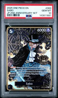 2025 ONE PIECE OP04-083 JAPANESE 2ND ANNIVERSARY SET SABO ENG PSA 10 GEM MINT - Image 1