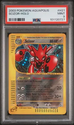 PSA 9 MINT 2003 POKEMON AQUAPOLIS #H21 SCIZOR-HOLO TRADING CARD - Image 1
