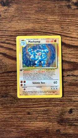 Pokemon Base Set Machamp 8/102 1999 WOTC Holo Rare English Played/Fold - Image 1