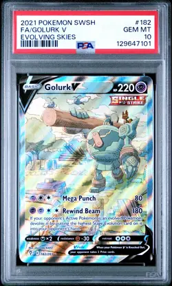 2021 POKEMON SWORD & SHIELD EVOLVING SKIES #182 FULL ART/GOLURK V PSA 10 - Image 1