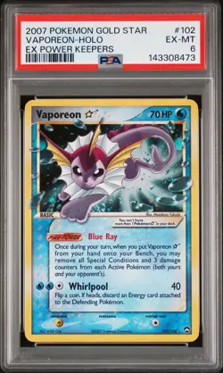2007 POKEMON EX POWER KEEPERS GOLD STAR #102 VAPOREON-HOLO PSA 6 - Image 1