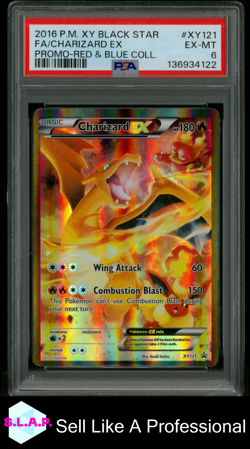 FA/CHARIZARD EX PRM-RED & BLUE COLL. POKEMON XY BLCK STR PROMO 2016 XY121 PSA 6 - Image 1