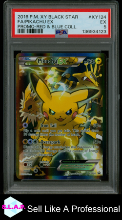 FA/PIKACHU EX PROMO-RED & BLUE COLL. POKEMON XY BLCK STAR PROMO 2016 XY124 PSA 5 - Image 1