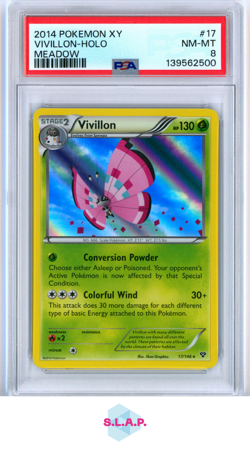 VIVILLON-HOLO MEADOW POKEMON XY 2014 17 PSA 8 - Image 1