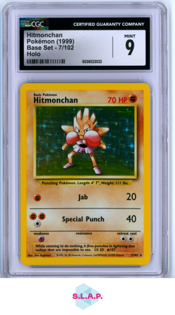 HITMONCHAN POKEMON 7/102 1999 BASE SET HOLO ENGLISH CGC 9 - Image 1