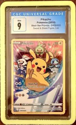 CGC 9 MINT 2020 POKEMON SWSH020 PROMO FIGURE Collection PIKACHU W/ Slab guard - Image 1