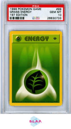 GRASS ENERGY POKEMON 99/102 1999 BASE SET 1ST EDITION NON HOLO ENGLISH PSA 10 - Image 1