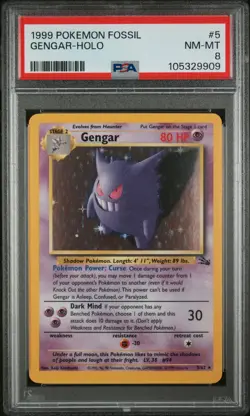 1999 POKEMON FOSSIL #5 GENGAR-HOLO PSA 8 - Image 1