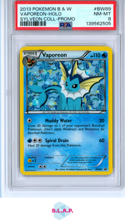 VAPOREON-HOLO SYLVEON COLL POKEMON BLACK & WHITE PROMO 2013 BW89 PSA 8 - Image 1