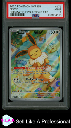 EEVEE PRISMATIC EVOLUTIONS ETB POKEMON SVP EN-SV BLACK STAR PROMO 2025 173 PSA 9 - Image 1