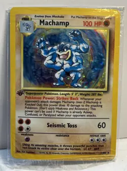 New! 1999 1st Edition Machamp First Base Set # 8/102 Sealed Pack #2 NM Card Misp - Image 1