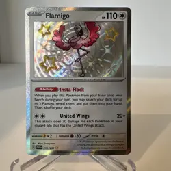Pokemon TCG Flamigo Scarlet & Violet Holo Shiny Rare Card 211/091 Paldean Fates - Image 1