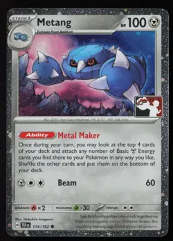 Pokemon Metang 114/162 Prize Pack Series Cards Cosmo Holo Pack Fresh - NM - Image 1